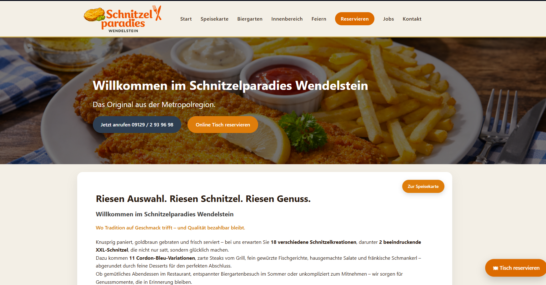 Entwurf - Schnitzelparadies Wendelstein – Restaurant-Website-Konzept