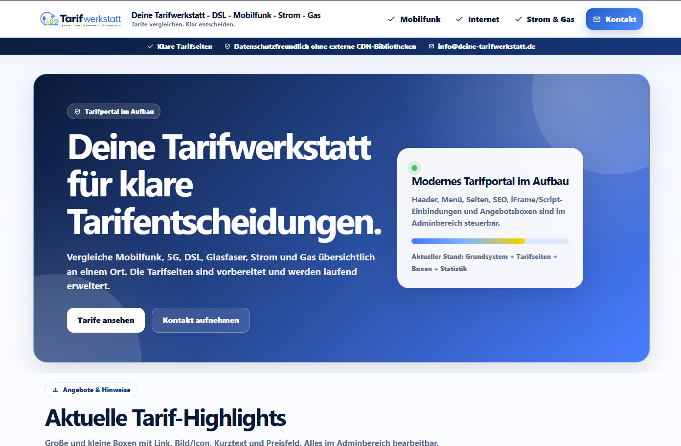 Deine Tarifwerkstatt – Modernes Tarifvergleichsportal